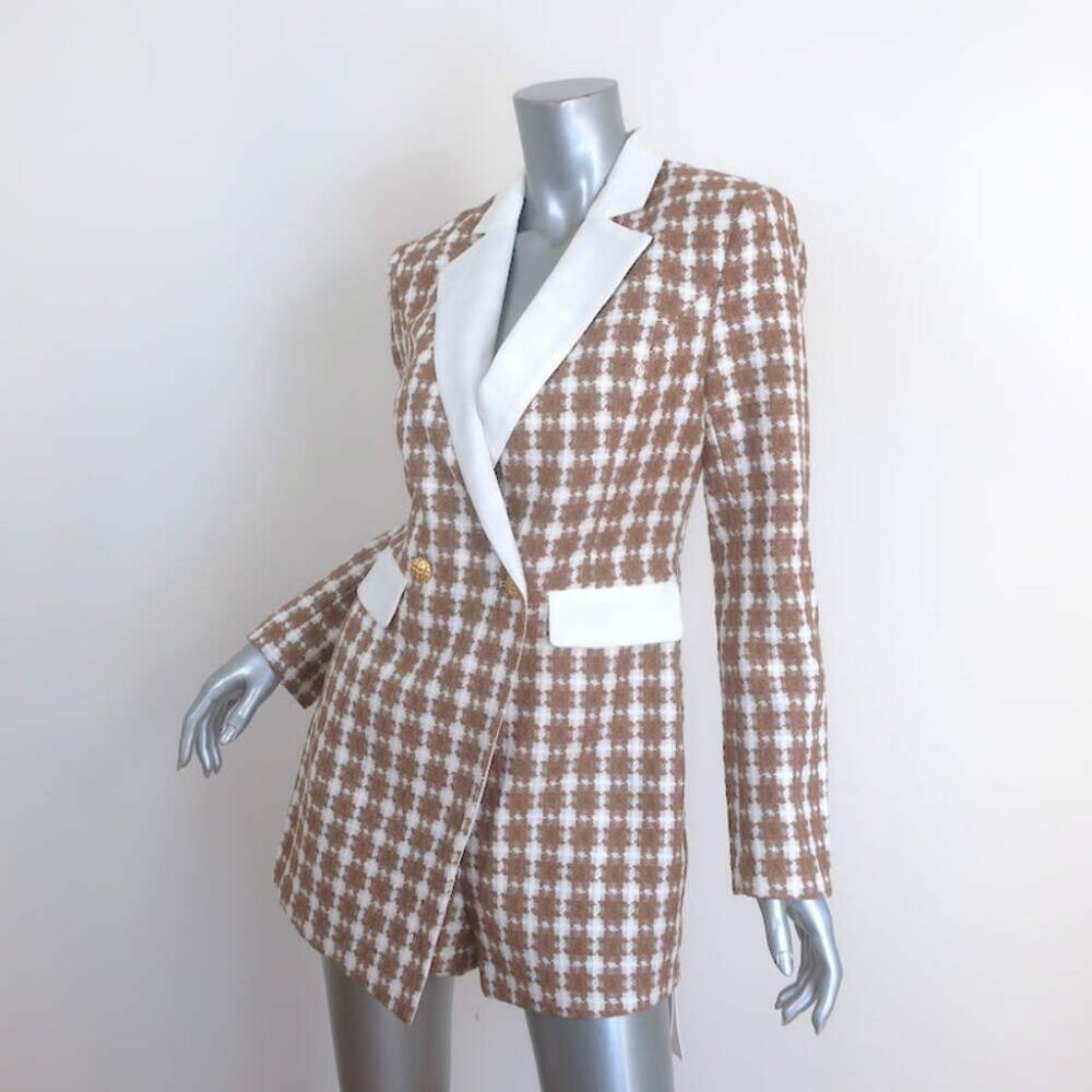 Endless Rose Houndstooth Blazer Romper Beige/White Tweed Size Small NEW - Picture 3 of 8